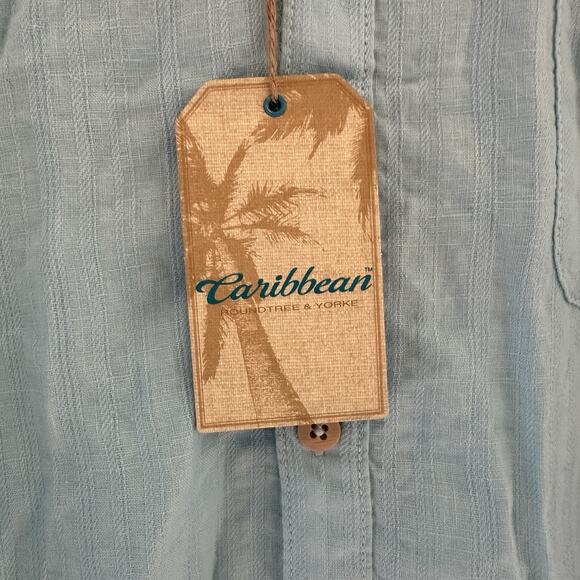 Caribbean Blue Linen & Rayon Tonal Long Sleeve Collar Shirt XL - Picture 4 of 7